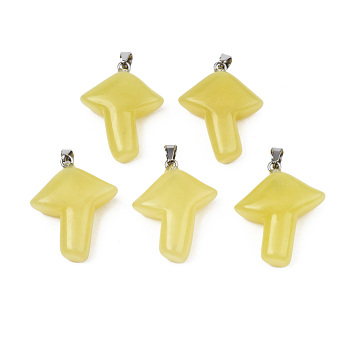 Natural Yellow Agate Pendants, with Stainless Steel Snap On Bails, Mushroom, Stainless Steel Color, 27.5~28.5x23~25x9.5~10.5mm, Hole: 3x5mm