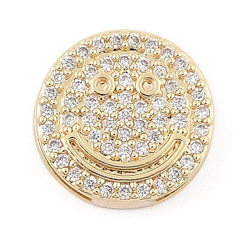 Brass Micro Pave Cubic Zirconia Slide Charms, Long-Lasting Plated, Flat Round, Golden, 12.5x12.5x4mm, Hole: 11x1.5mm