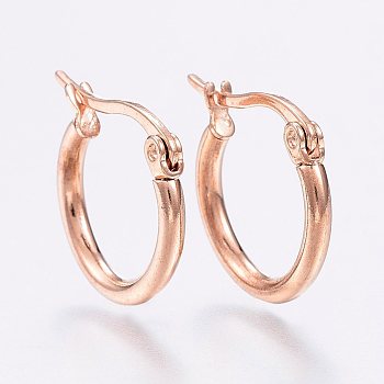 304 Stainless Steel Hoop Earrings, Hypoallergenic Earrings, Ring Shape, Rose Gold, 12 Gauge, 14~16x2mm, Pin: 0.7~1.3x0.68mm