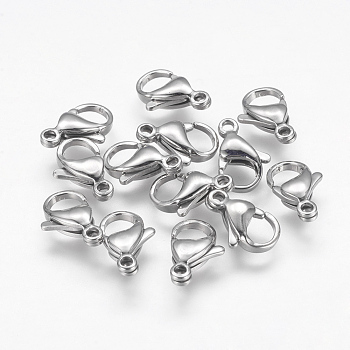 304 Stainless Steel Lobster Claw Clasps, Stainless Steel Color, 13x8x4mm, Hole: 1.5mm