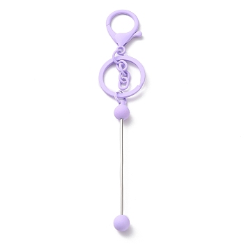 Spray Painted Alloy Bar Beadable Keychain for Jewelry Making DIY Crafts, with Alloy Lobster Clasps and Iron Ring, Lilac, 15.5~15.8cm