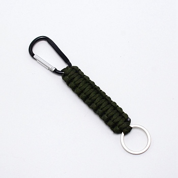 Zinc Alloy Rock Climbing Carabiners, Key Clasps, with Iron Split Key Rings and Polypropylene Cord, Dark Olive Green, 172x30x9mm