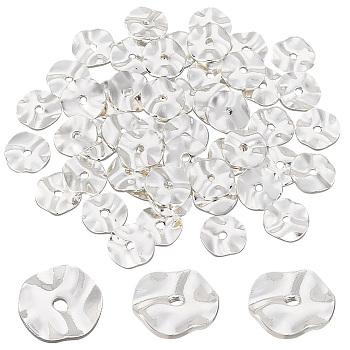 Elite 50Pcs Brass Beads, Flat Round Shape, Long-Lasting Plated, Silver, 8x1.5mm, Hole: 1.2mm