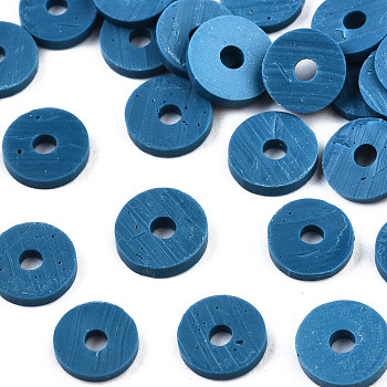 Handmade Polymer Clay Beads, Disc/Flat Round, Heishi Beads, Marine Blue, 8x0.5~1mm, Hole: 2mm, about 13000pcs/1000g