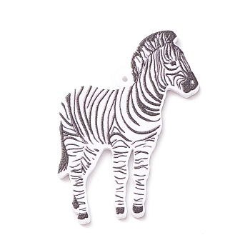 Opaque Acrylic Pendant, Zebra Charm, Black, 45x34x2mm, Hole: 1.1mm