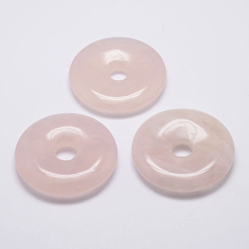 Natural Rose Quartz Big Pendants, Donut/Pi Disc, 50x10mm, Hole: 11mm