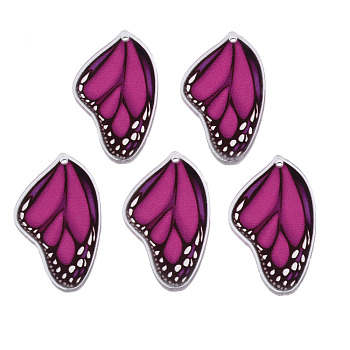 Printed Translucent Acrylic Pendants, Butterfly, Medium Violet Red, 36x21x2mm, Hole: 1.5mm