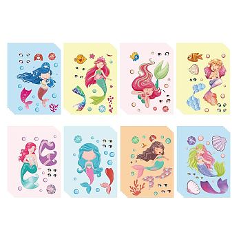 48 Sheets 8 Styles Paper Make a Face Stickers, Make Your Own Self Adhesive Funny Decals, for Kid Art Craft, Mermaid Pattern, 175x125mm, 6 sheets/style