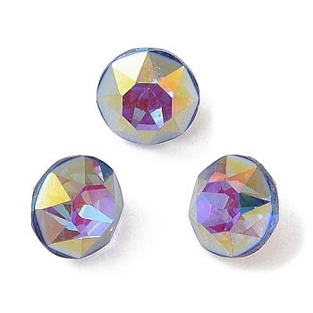 Glass Rhinestone Cabochons, Flat Back & Back Plated, Faceted, Diamond, Bermuda Blue, 6x4.5mm