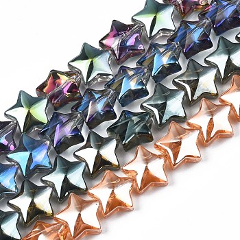 Electroplate Glass Beads Strand, Star, Mixed Color, 11.5~12.5x13x7mm, Hole: 1mm, about 55~56pcs/strand, 23.62 inch~ 25.20 inch(60~64cm)