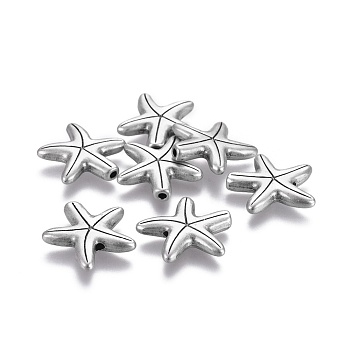 Tibetan Style Alloy Beads, Lead Free & Nickel Free & Cadmium Free, Starfish/Sea Stars, Thailand Sterling Silver Plated, 14x14x3.5mm, Hole: 1.2mm
