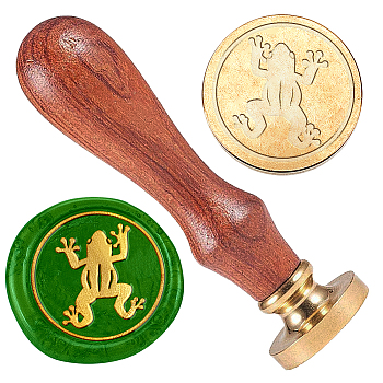 Wax Seal Stamp Set, Golden Plated Sealing Wax Stamp Solid Brass Head, with Retro Wood Handle, for Envelopes Invitations, Gift Card, Frog, 83x22mm, Head: 7.5mm, Stamps: 25x14.5mm