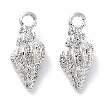 Brass Micro Pave Cubic Zirconia Pendants, Shell Charms, Real Platinum Plated, 19x8x7mm, Hole: 2.5mm