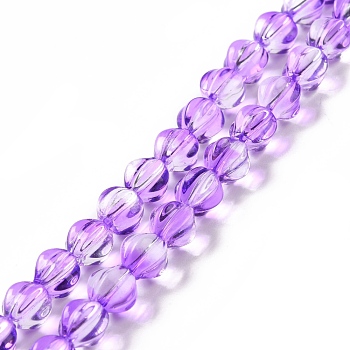Transparent Glass Beads Strands, Lantern, Dark Violet, 8.5x7.5x8mm, Hole: 1.2mm, about 45~46pcs/strand, 14.37 inch(36.5cm)