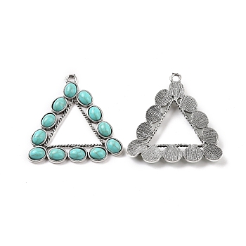 Alloy Pendants, with Synthetic Turquoise, Triangle Frame Charms, Antique Silver, 48x47x9mm, Hole: 2mm