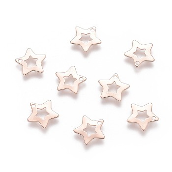 201 Stainless Steel Charms, Cut-Out, Star, Hollow, Rose Gold, 9.5x10x0.5mm, Hole: 1mm