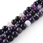 Dyed Natural Striped Agate/Banded Agate Round Bead Strands, Indigo, 6mm, Hole: 1mm, about 62pcs/strand, 37cm(G-R342-6mm-03)