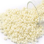 TOHO 8/0 Round Beads, Japanese Seed Beads, (762) Opaque Pastel Frost Egg Shell, 3mm, Hole: 1mm, about 1110pcs/50g(SEED-XTR08-0762)