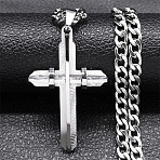 304 Stainless Steel Religion Cross Pendant Cuban Link Chain Necklaces for Men, Tarnish Free, Stainless Steel Color, 23.62 inch(60cm)(WG4F545-01)
