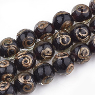 Handmade Gold Sand Lampwork Beads, Round, Black, 11.5~12.5x11~12mm, Hole: 1.5~2mm(LAMP-T006-07A)