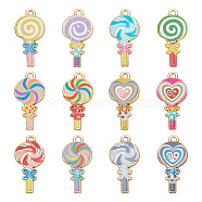 HOBBIESAY 48Pcs 12 Colors Alloy Enamel Pendants, Golden, Lollipop Charm, Mixed Color, 24x12x2mm, Hole: 1.5mm, 4pcs/color(ENAM-HY0003-05)