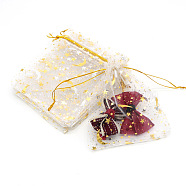 Hot Stamping Rectangle Organza Drawstring Gift Bags, Storage Bags with Moon and Star Print, Old Lace, 9x7cm(WG15067-01)
