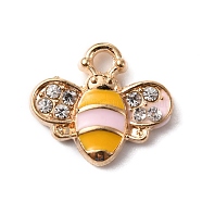 Alloy Enamel Pendants, Light Gold, with Crystal Rhinestone, Bee, Pink, 13x15x2.5mm, Hole: 1.8mm(FIND-TAC0009-57KCG-04)