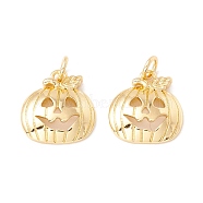 Halloween Brass Pendants, with Jump Rings, Cadmium Free & Lead Free, Long-Lasting Plated, Pumpkin, Real 18K Gold Plated, 15x14x3mm, Hole: 3mm(KK-P217-11G)