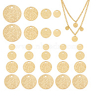 40Pcs 4 Style Ion Plating(IP) 304 Stainless Steel Charms, Textured, Flat Round with Bumpy, Golden, 8~15x0.8~1mm, Hole: 1.2~1.5mm, 10pcs/style(STAS-UN0052-33)