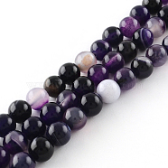 Dyed Natural Striped Agate/Banded Agate Round Bead Strands, Indigo, 6mm, Hole: 1mm, about 62pcs/strand, 15.7 inch(G-R342-6mm-03)