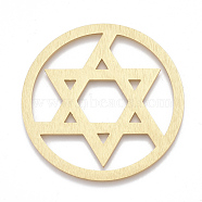 Aluminium Filigree Joiners Links, Laser Cut Filigree Joiners Links, for Jewish, Flat Round with Star of David, Golden, 50x1mm(ALUM-T001-66G)