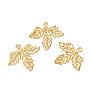 Iron Pendants, Etched Metal Embellishments, Leaf Charm, Golden, 23x26.5x1mm, Hole: 2mm(FIND-B020-29G)
