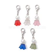 Acrylic Flower & Glass Pearl Pendant Decoration, with Alloy Lobster Claw Clasps, Mixed Color, 31.5mm(HJEW-JM01413)