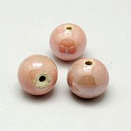Handmade Porcelain Beads, Pearlized, Round, Pink, 12mm, Hole: 2~3mm(X-PORC-D001-12mm-08)