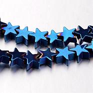 Electroplate Non-magnetic Synthetic Hematite Bead Strands, Star, Blue Plated, 6x6x2~3mm, Hole: 1mm, about 86pcs/strand, 15.7 inch(G-F300-24B-05)