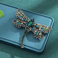 Retro Alloy Rhinestone Brooch Pins for Women Girl, Dragonfly, Denim Blue, 62.3x51mm(PW-WG86CB7-02)