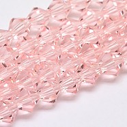 Imitate Austrian Crystal Bicone Glass Beads Strands, Grade AA, Faceted, Pink, 6x6mm, Hole: 1mm, about 44~47pcs/strand, 24.5~25cm(GLAA-F029-6x6mm-15)