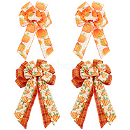 CHGCRAFT 4Pcs 2 Style Pumpkin Pattern Ployester Bowknot Display Decoration, with Tie, for Thanksgiving Day, Mixed Color, 350x220x21mm and 435x290x34mm, 2pcs/style(DIY-CA0004-37)