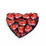 Embroidery Thread Sew Cloth, with Rhinestone and Iron Findings, Cloth Accessories, Appliques, Heart, Red, 42x51x7mm(DIY-WH0258-27)