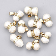 Natural Cultured Freshwater Pearl Charms, with Iron Findings, Golden, 12~14x15~20x10~12mm, Hole: 3.5x7mm(SSHEL-S254-07A)