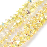 Electroplate Transparent Glass Beads, Half Rainbown Plated, Faceted Star, Yellow, 9.5x10x6mm, Hole: 0.5mm(EGLA-Z003-HP01)