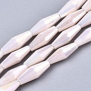 Electroplate Glass Beads Strands, AB Color Plated, Faceted Bicone, Misty Rose, 12x4mm, Hole: 0.8mm, about 59~60pcs/strand, 27.56 inch(70cm)(EGLA-S194-03A-A01)