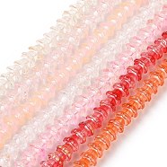 Transparent Glass Beads Strands, with Glitter Powder, Flower, Mixed Color, 11~12x7.5~8mm, Hole: 1.4mm, about 50pcs/strand, 11.42''(29cm)(LAMP-H061-01D)