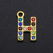 Alloy Rhinestone Charms, Golden, Colorful, Letter, Letter.H, 12.5x8x2mm, Hole: 1.5mm(PALLOY-S098-DA019-H)