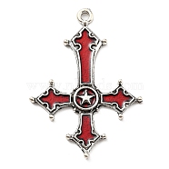 Plated Alloy Big Pendants, Red, Cross, Antique Silver, 53x38x3mm, Hole: 2.7mm(PALLOY-D020-11AS-02)