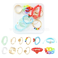 12Pcs 12 Style Cherry & Strawberry & Flower Glass Seed & Polymer Clay Heishi Beaded Stretch Finger Rings, Acrylic Curb Chain Rings, Copper Wire Open Cuff Rings for Women, Mixed Color, US Size 6 1/2~9 3/4(16.9~19.5mm), 1Pc/style(RJEW-YW0001-01)