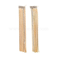 Clear Cubic Zirconia Chain Tassel Dangle Stud Earrings, Brass Long Drop Earrings for Women, Nickel Free, Real 18K Gold Plated, 69x12mm, Pin: 0.7mm(EJEW-G321-19G)