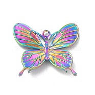 Ion Plating(IP) 304 Stainless Steel Pendants, Butterfly Charm, Rainbow Color, 31.5x36x3.5mm, Hole: 2mm(STAS-B032-03MC)