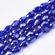 Electroplate Glass Beads Strands, Faceted, Pearl Luster Plated, Teardrop, Medium Blue, 7.5~8x6mm, Hole: 1mm, about 66~68pcs/strand, 22.6 inch(EGLA-T013-05B)