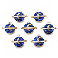 Rack Plating Alloy Enamel Charms, with Paillette, Free & Nickel Free & Lead Free, Planet, Prussian Blue, 12x15x7mm, Hole: 1.5mm(ENAM-T011-135)